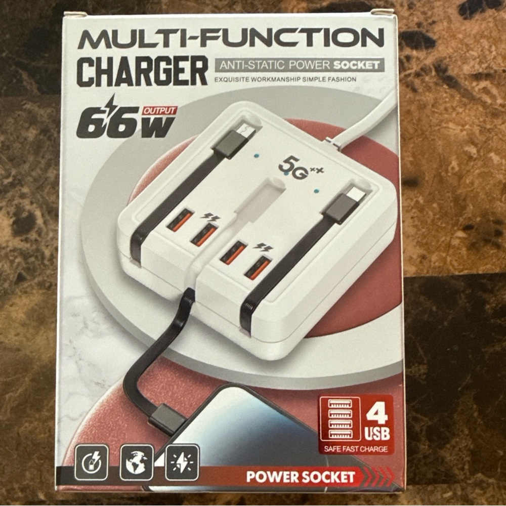 5G+ Multi-Function Charger with 4 USB Ports - White